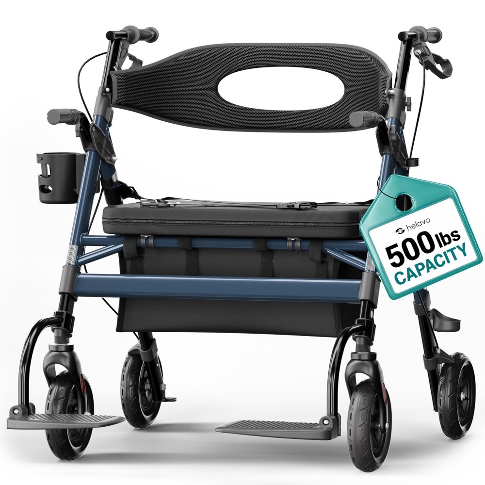 Helavo 2-in-1 Bariatric Walker Wheelchair Combo 500 lb Extra Wide All-Terrain