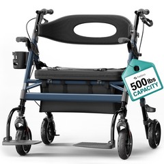 Helavo 2-in-1 Bariatric Walker Wheelchair Combo 500 lb Extra Wide All-Terrain