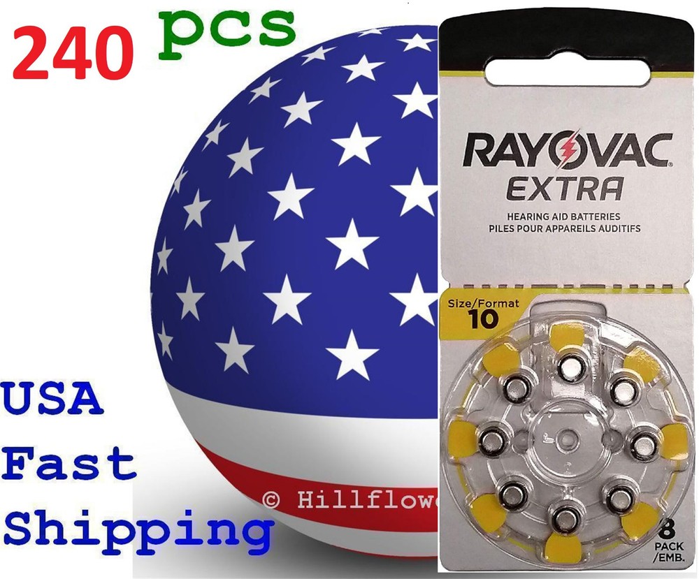 240 X A10 10 Size 10 PR70 Rayovac Extra Card 1.5V Zinc Air Hearing Aid Battery
