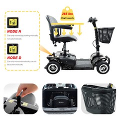 KRYL Foldable 4 Wheel Mobility Scooter for Seniors, 265lbs Max Weight Powered