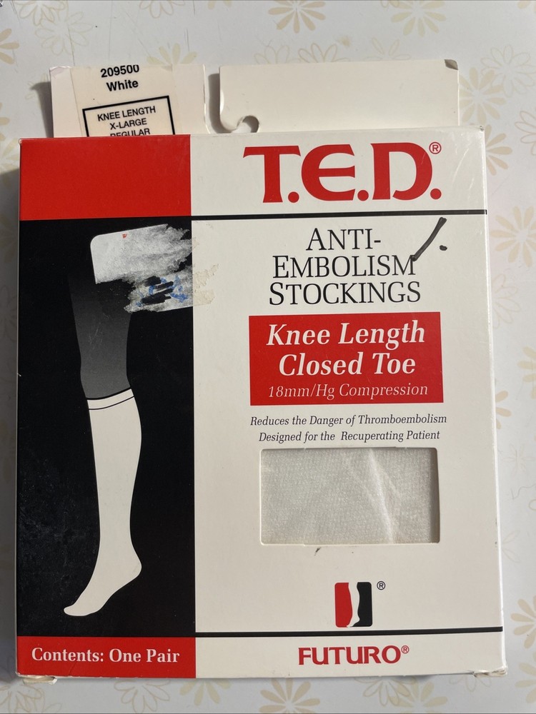 T.E.D Socks Anti Embolism Stockings Knee Length Close Toe 18mm/hg Compression XL