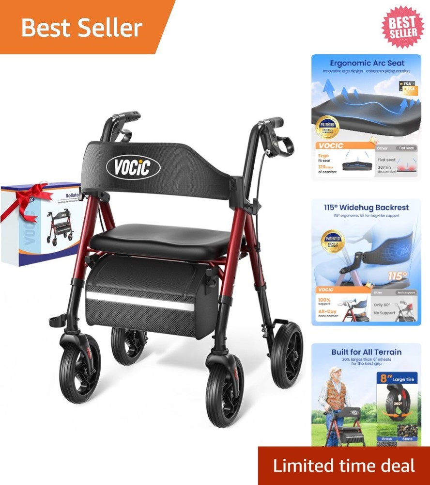 All-Terrain Z21 Rollator Walker – 8″ Wheels, 350lb Capacity, Lightweight & Safe