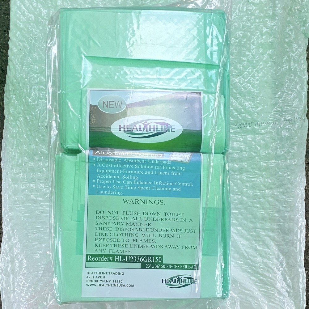 Healthline Disposable Absorbent Underpads 23 x 36 in, Green, 50 Ct, 500 ml