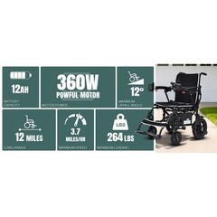 Ultralight 36Lbs Foldable Electric Wheelchair Adults Seniors 12 Mile Range All