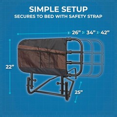 EZ Adjust Bed Rail, Adjustable Senior Bedrail and Safety Assist Railing for E…