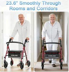 Walkers for Seniors with Seat, Portable Rollator, Red | 16 lb Lightweight,5-Leve