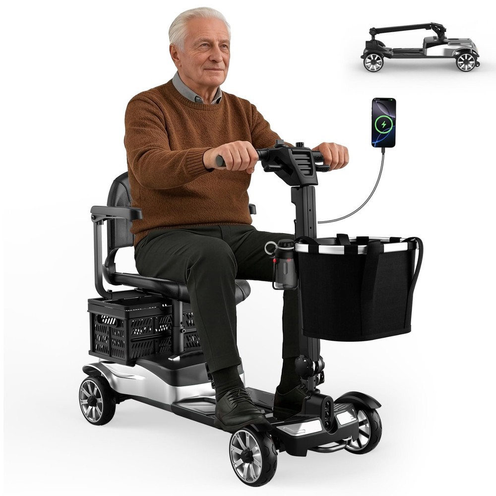 Foldable Mobility Scooter 350W Heavy Duty 350lbs 4 Wheel Electric 15 Mile Senior