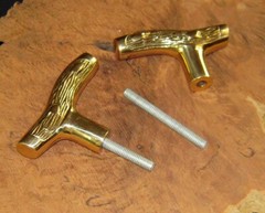 1 Cast Brass Fritz Cane Walking Stick Handle with 3 1/2″ Threaded Rod Connector