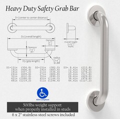 Stainless Steel Bath Safety Grab Bar, ADA Compliant 500lbs Loading Capacity (Chr
