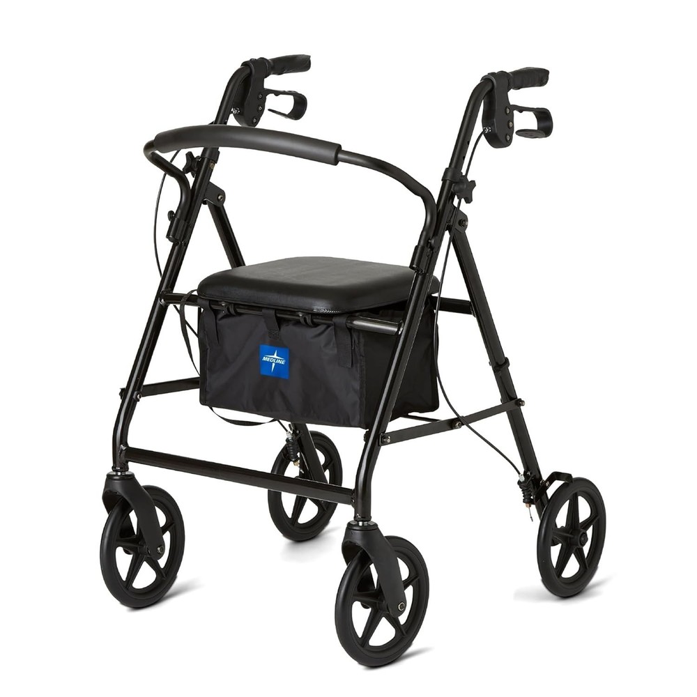 Medline Aluminum Rollator Walker, Burgundy, 300 lb. Weight Capacity, 8” Wheels
