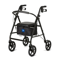 Medline Aluminum Rollator Walker, Burgundy, 300 lb. Weight Capacity, 8” Wheels