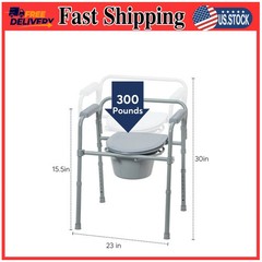 Drive Medical Steel Folding Bedside Commode Deep Seat Gray