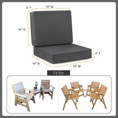 Favoyard Deep Seat Patio Cushion Set 19×19 In + Back 19×16 In, Dark Grey
