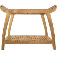 Nordic Style Natural Teak Wood Shower and Bath Curved Spa Bench with Shelf – 30″
