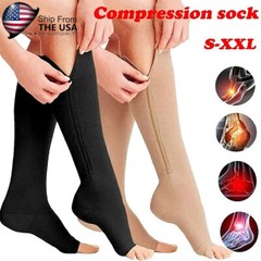 Unisex Compression Socks with Zipper Open Toe Knee Length Stockings Men Women US