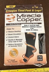 Miracle Copper Anti-Fatigue Compression Socks Unisex S/M Black 1 Pair NIB