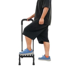 Step Stool with Handle, Adult Ramp with Handrail, Metal Stepping Stool black