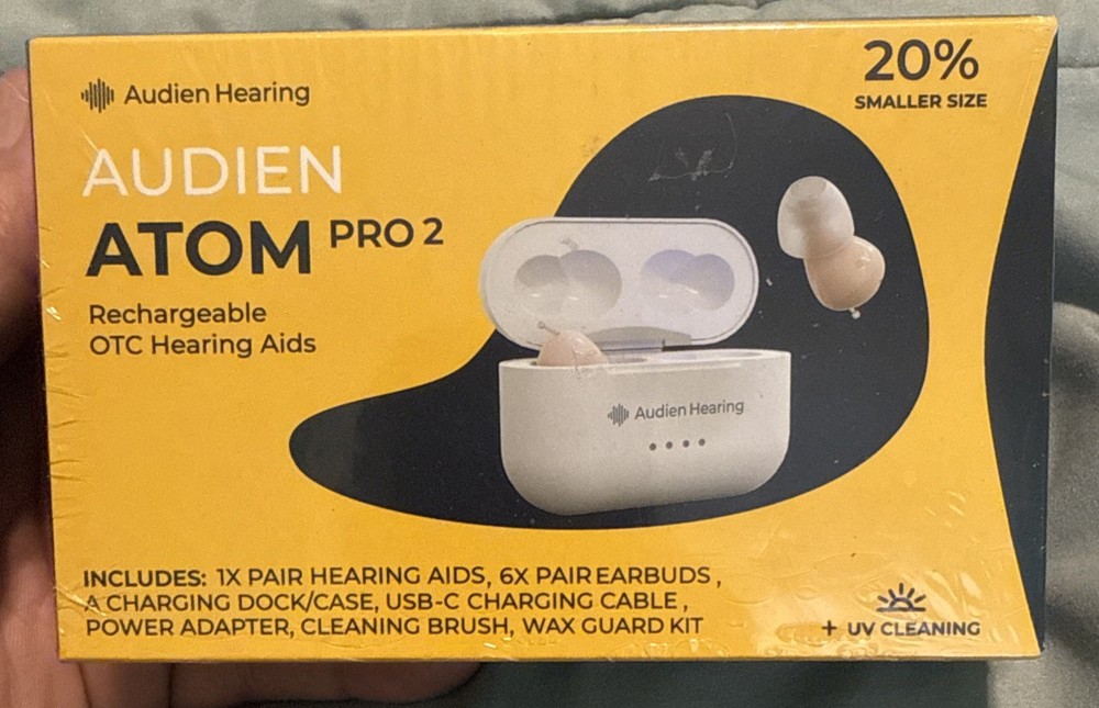 Audien Atom Pro 2 Rechargeable OTC Hearing Aids Wireless Hearing Amplifier New