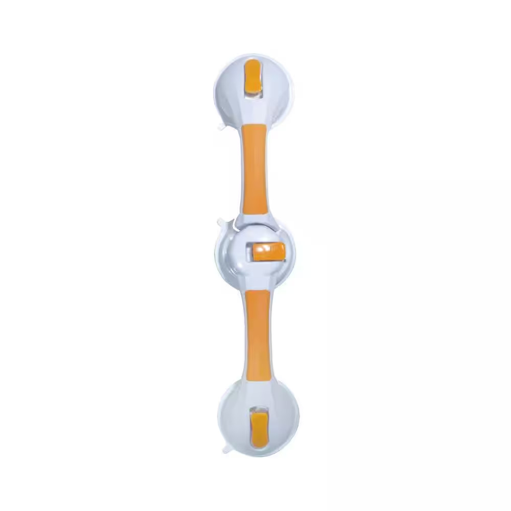 19 In. X 1 In. Adjustable Angle Rotating Suction Cup Grab Bar in White and Orang