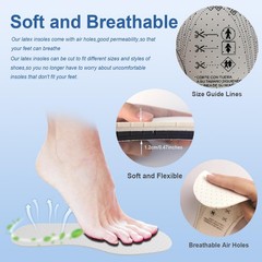 5 Pairs Unisex Breathable Cushioning Shoe Insoles UK 2 to 11, Black, White