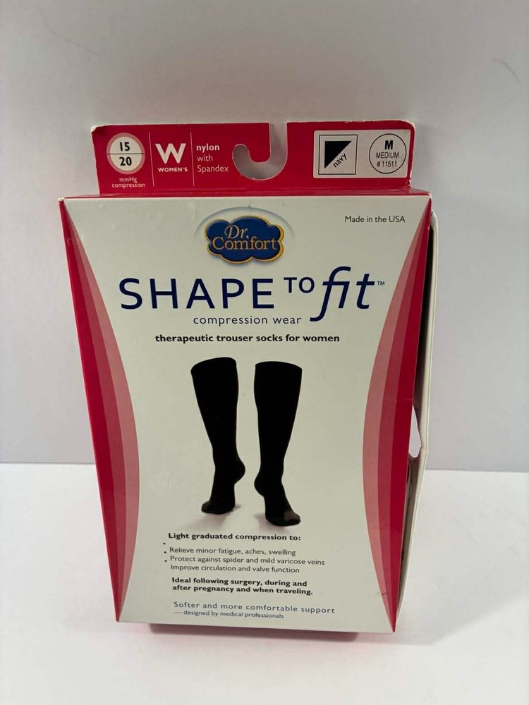Dr. Comfort Shape to Fit Casual Compression Trouser Sock Women 15-20 Navy MED