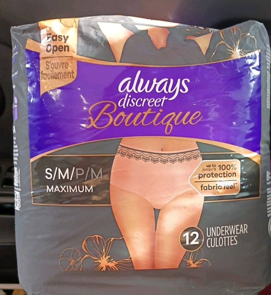 Always Discreet Boutique Incontinence Underwear culottes,Peach – S/M – 12 NEW