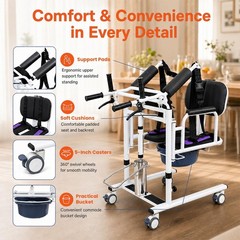6-in-1 Hydraulic Patient Lift Chair, 180° Split Seat, 440lbs, Portable for Home,