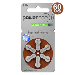 60 PowerOne Hearing Aid Batteries SIZE 10, 13, 312, Implant Made in Germany-2028