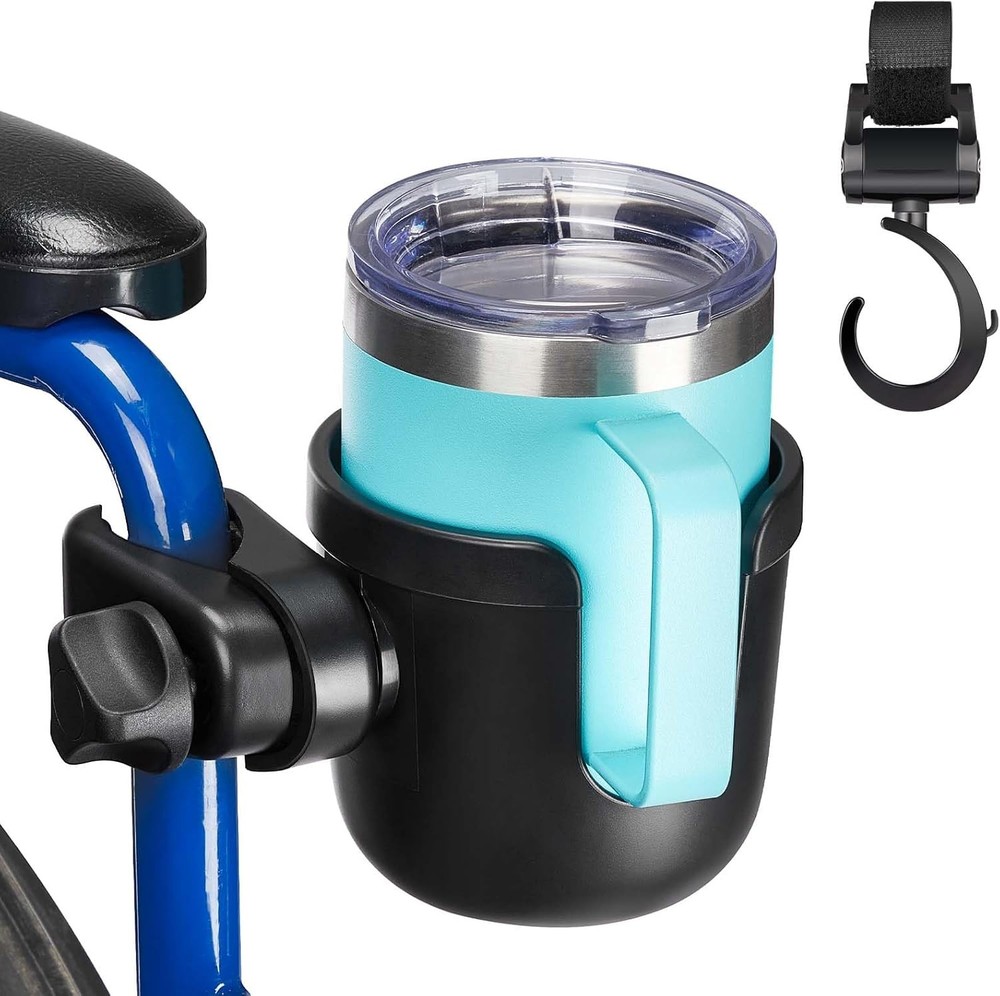 Wheelchair Rollator Cup Holder, 4 Flexible Tabs Hook for Walker Scooter