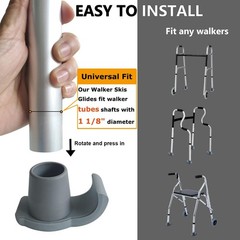 Walker Ski Glides – 2 Pack Universal Fit Walker Accessories for Seniors Folding