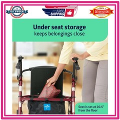 Medline Steel Rollator Walker with Seat, Foldable, Burgundy