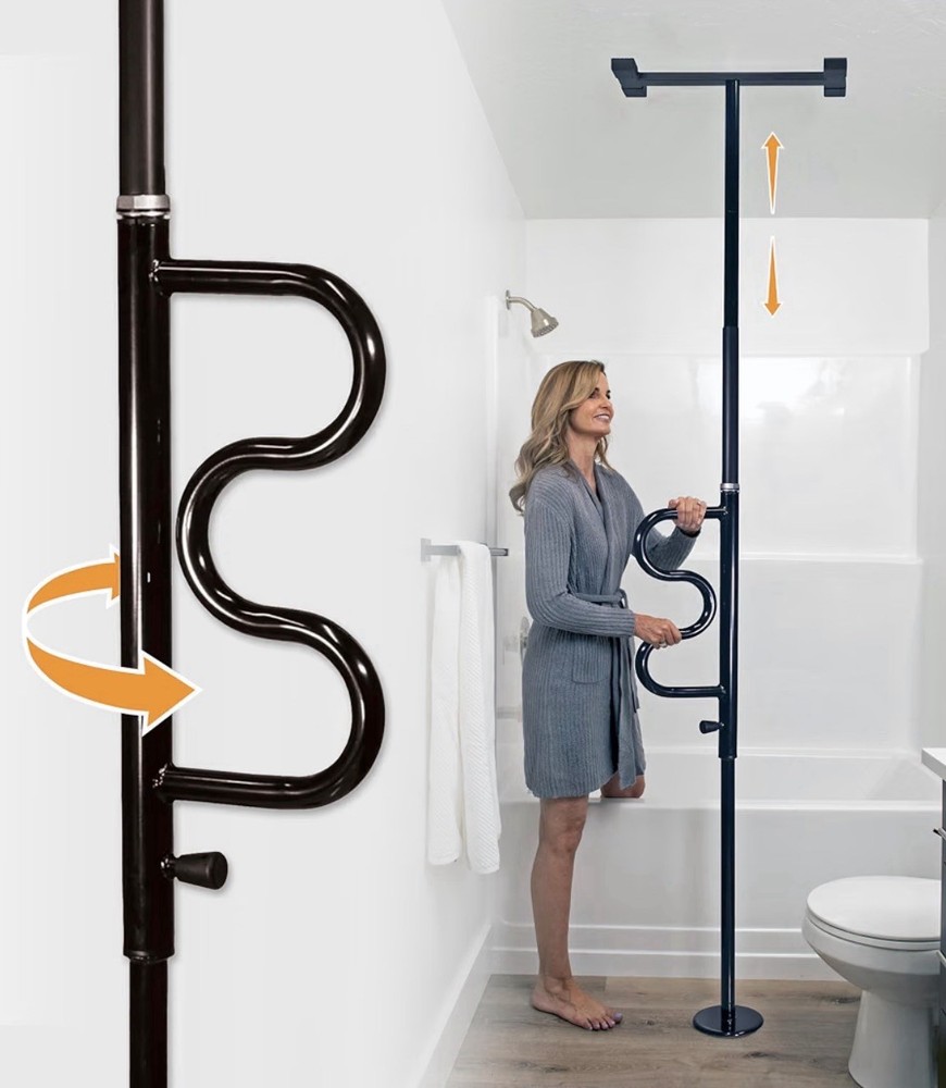Stander Wonder Transfer Pole. Black. Double Grab Bars.Tension Mount No Drilling