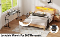 Mobile OverBed Recliner Table – Adjustable Height & Length, Stable Laptop Tra…