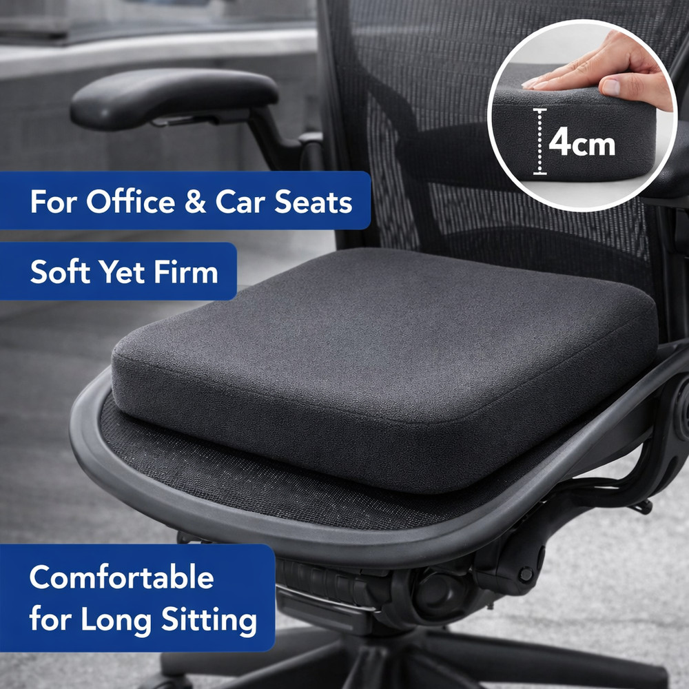 Thick Foam Seat Cushion Pad Black Ultra Soft Chair & Car Seat Sitting