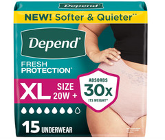 Depend Fresh Protection Extra-Large Adult Diapers, 15 Count, Stylish Blush Color
