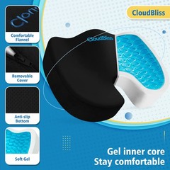 CloudBliss Gel Seat Cushion – Cooling Enhanced Memory Foam Large, Black