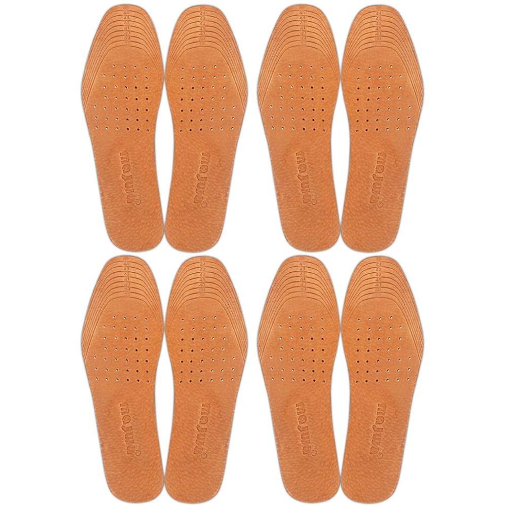 Absorbent Ultra Thin Pigskin Leather Insoles for 4 Pair (Pack of 1), Brown