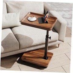 C Table End Table Adjustable Height, L15.7*W11.8 Walnut-height Adjustable