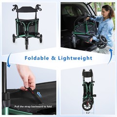 3-Wheel Rolling Walker 260lbs Folding Rollator Walker with 8in Wheels Seat Green