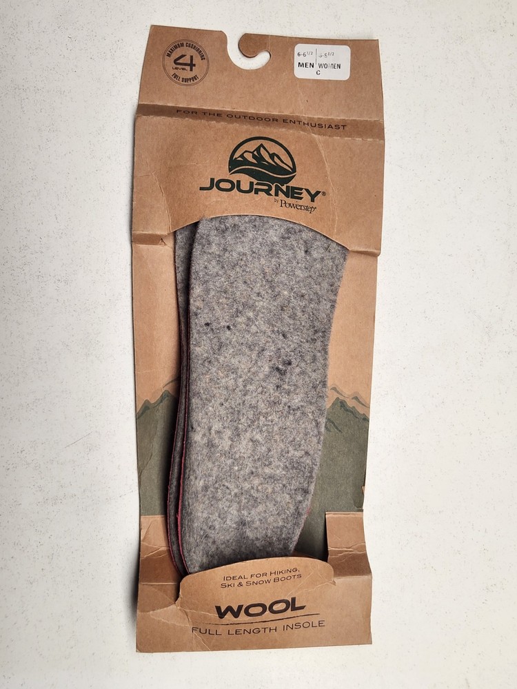 Powerstep Journey Wool Insoles Size C 6-6.5 Men 8-8.5 Women NEW