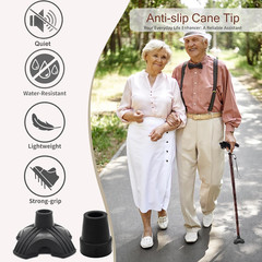 1/2′, 3/4′, 7/8′ Walking Cane Tips 4 Pack Set, No-Slip Quad Cane Replacement of