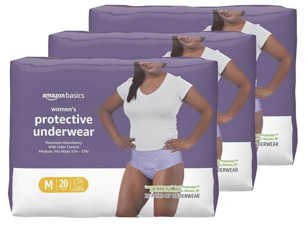 60 Count Women’s Incontinence Underwear Medium Amazon Basics (3) 20 Count