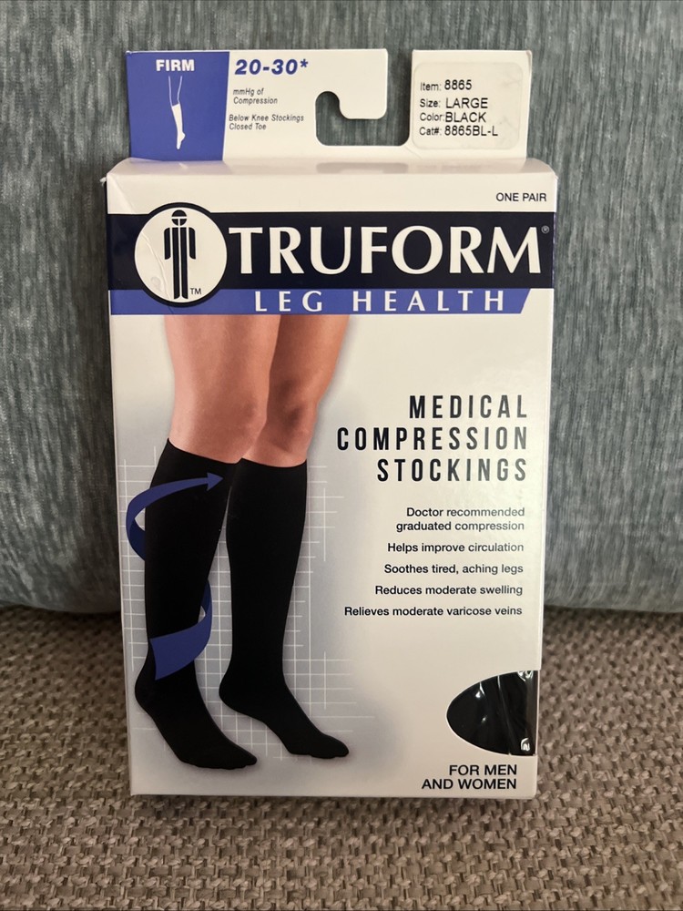 Truform Leg Health Compression Stockings 20-30 mmHg Closed Toe Lg Black Firm