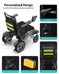 30 Miles Lightweight Foldable Electric Wheelchair for Adults, All-Terrain, Black