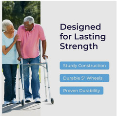 Drive Medical Two-Button Folding Walker with Wheels Lightweight Silver