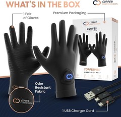 Copper Compression CopperVibe Vibration Heat Therapy Gloves Black New OPEN BOX