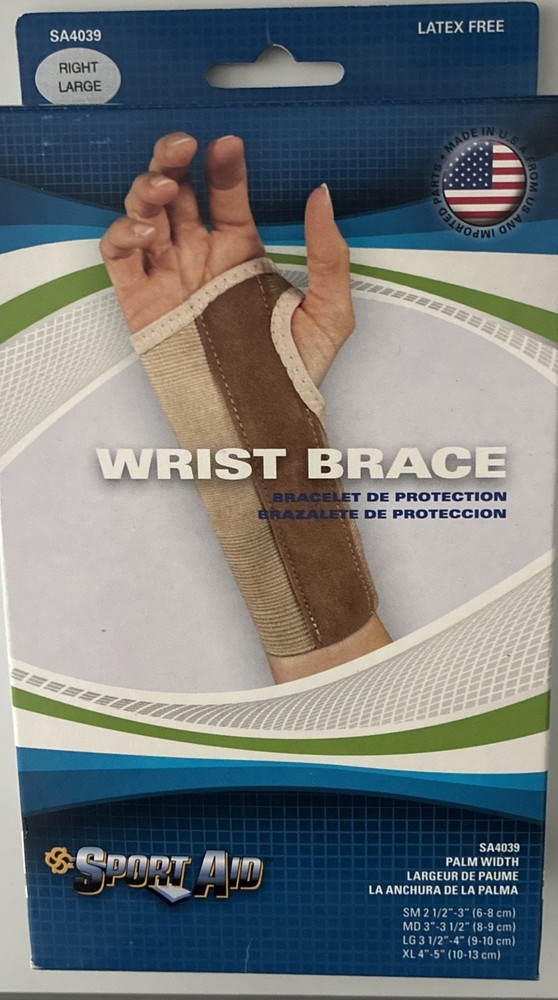 Sport Aid Wrist Brace Support Palm Stay Beige RIGHT LARGE Hand Support Brace