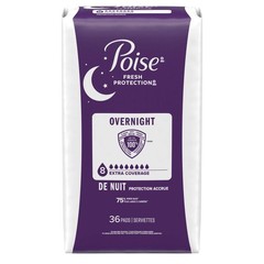 Poise Overnight Incontinence & Postpartum Pads for Bladder Leaks, 8 Drop Extra