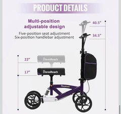 Blessreach Knee Scooter Walker Steerable Foldable 300Lb Brake, Wb-2202