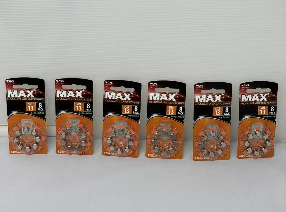 CVS Max Size 13 Hearing Aid 8 Batteries /Pack X 6 Exp 10 & 11 2027 CV13H8XMC NIB
